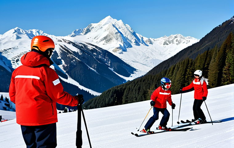 **Prompt:** A dynamic scene of several professional ski instructors in matching, modest ski school uniforms, actively teaching and guiding a diverse group of students, including adults and children, on a sunny, well-groomed mountain slope. The instructors exhibit teamwork, supporting each other and engaging positively with their pupils. The background features breathtaking snow-covered peaks under a clear blue sky. Fully clothed, appropriate attire, safe for work, perfect anatomy, correct proportions, natural pose, well-formed hands, proper finger count, natural body proportions, professional photography, high quality, family-friendly.