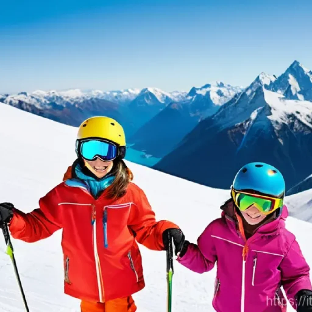 스키 강사의 해외 연수 과정 - **"A vibrant and sunny ski resort in the Southern Hemisphere, possibly in Australia or New Zealand, ...
