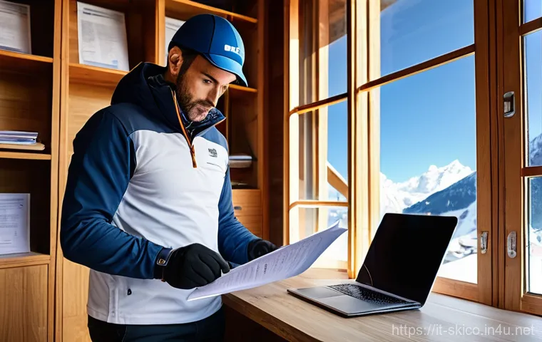 스키 강사의 자격증 갱신 팁 - **"A diligent male Italian ski instructor in his late 30s, wearing a smart ski school polo shirt and...
