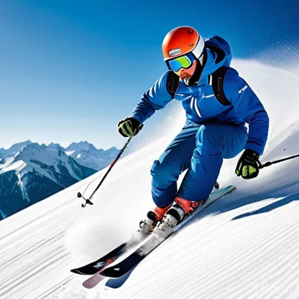 스키 강사의 자격 시험 노하우 - **A highly skilled male ski instructor, in his 30s, is flawlessly executing a perfect, carving turn ...