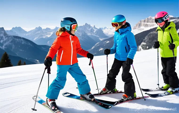 스키 강사의 프리랜서 협업 사례 - **Italian Ski Instructor Teaching a Children's Group on the Slopes**
    "A vibrant, high-angle outd...