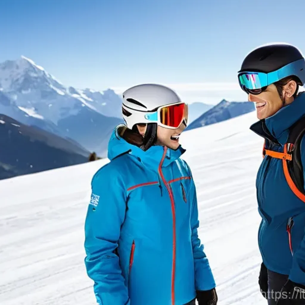 스키 강사의 레슨 가격 설정 전략 - **A professional and encouraging ski instructor guiding a beginner student.**
**Prompt:** A high...