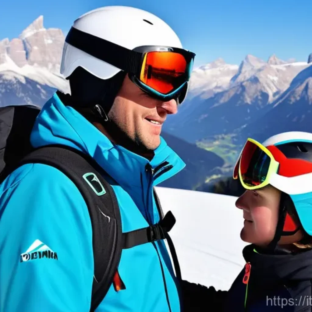 스키 강사의 고객 중심 접근법 - **Prompt:** A compassionate male ski instructor in his late 30s, wearing a sleek, professional black...