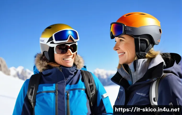 스키 강사의 고객별 맞춤 전략 - A warm, inviting full-shot image of a friendly female ski instructor, approximately 35-45 years old,...