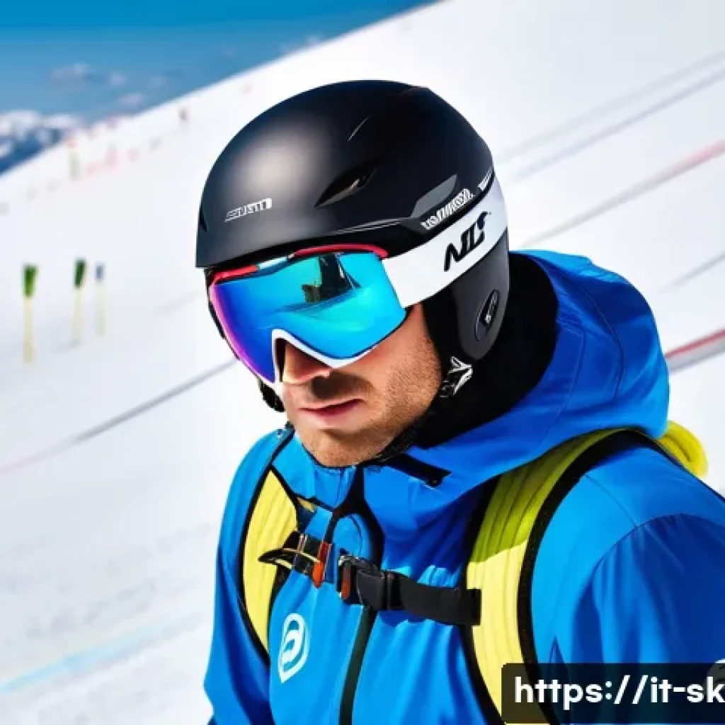 스키 강사의 실기 연습 팁 - **"The Focused Ascent"**: A male skier, around 30-35 years old, of athletic build, fully dressed in ...