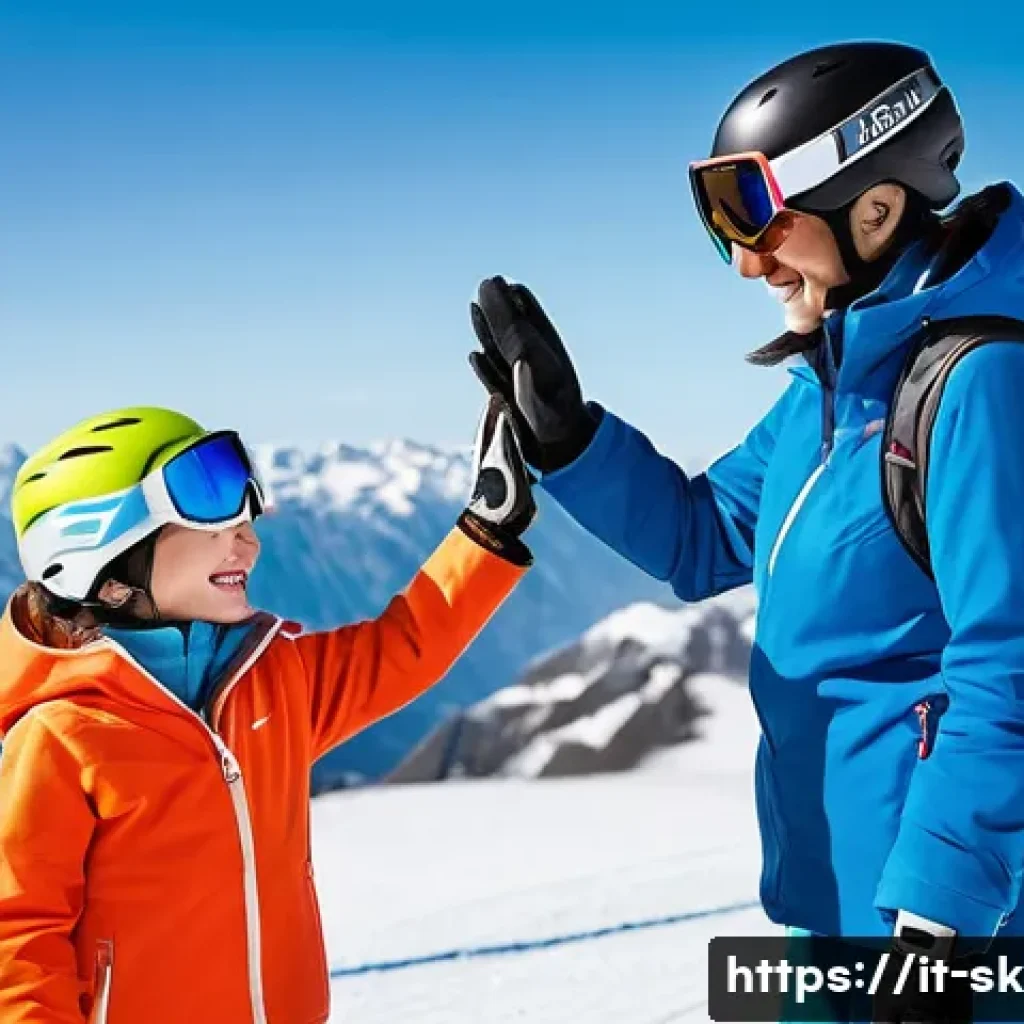 스키 강사로 성공한 사례 - **"A heartwarming moment on the Italian slopes, an experienced ski instructor, dressed in a professi...