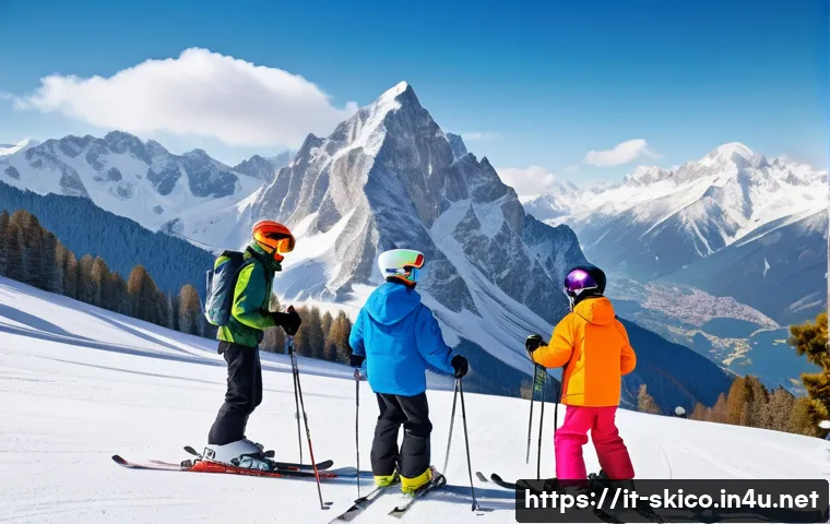 스키 강사의 이력서 작성법 - A professional ski instructor teaching a diverse group of students on a snowy mountain slope in the ...