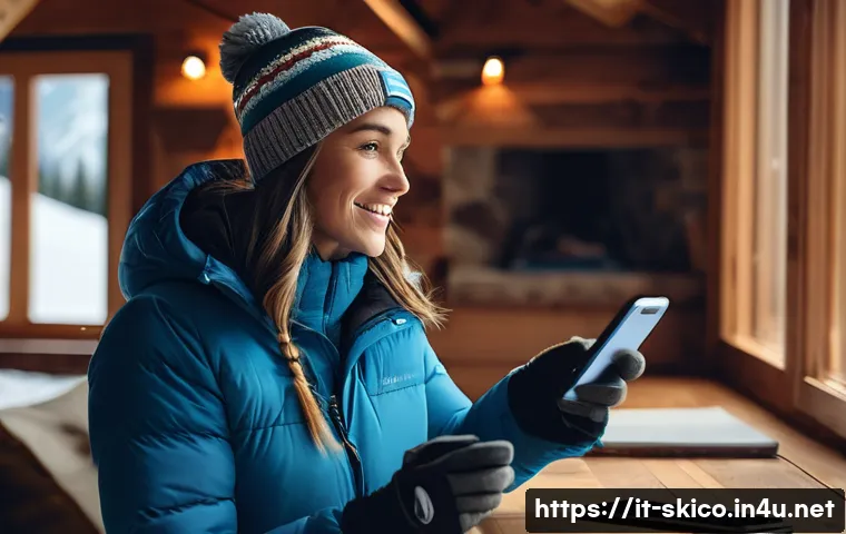 스키 강사의 자기 브랜딩 사례 - A professional ski instructor creating engaging digital content for social media, shown in a cozy mo...