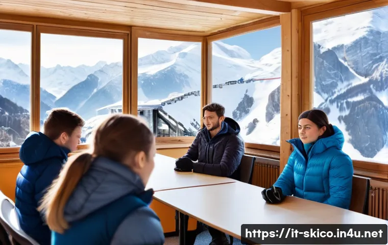 스키 강사의 피드백 관리법 - A modern classroom setting in Italy with a diverse group of adult students attentively listening to ...