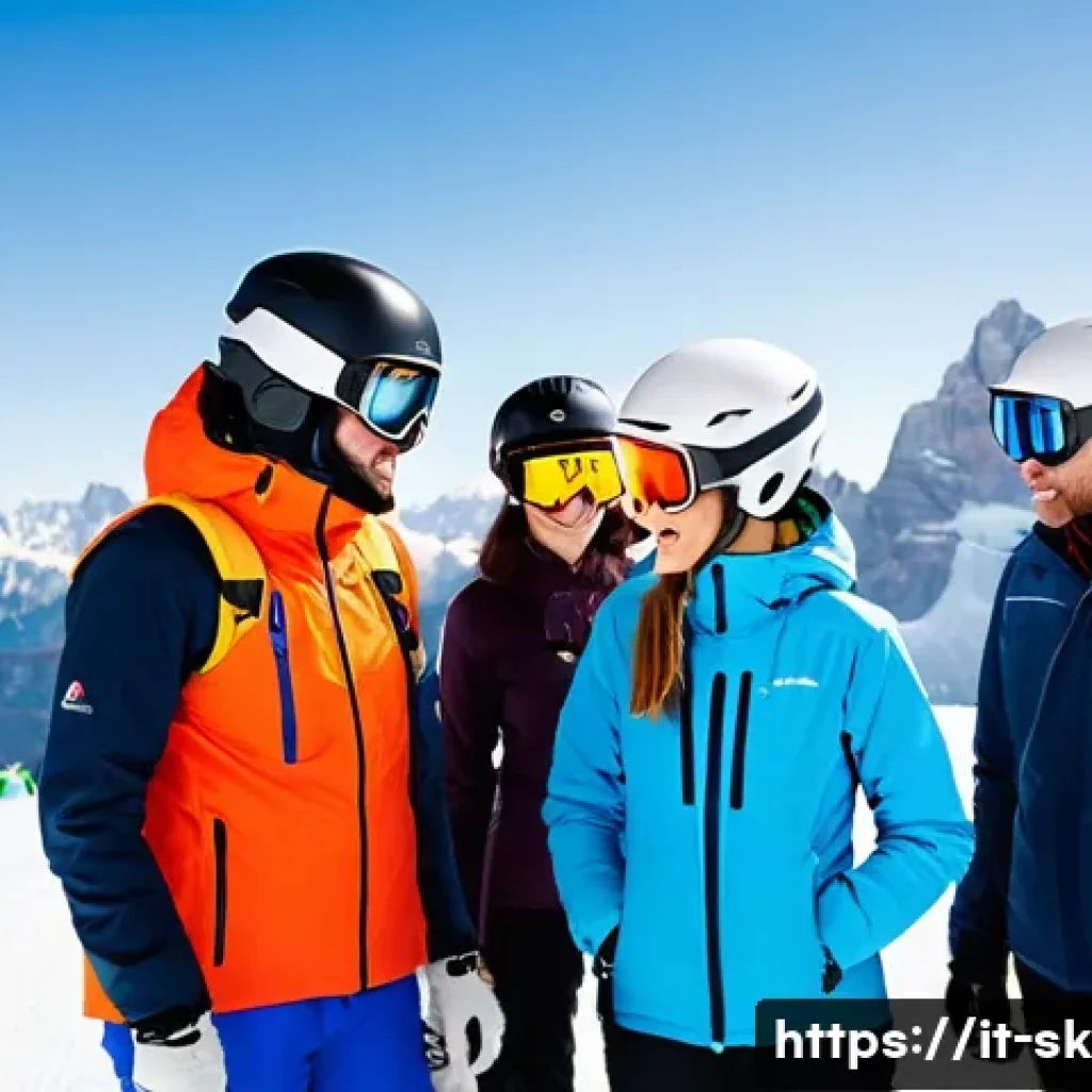 스키 강사의 고객 맞춤 전략 개발 - A detailed scene of a ski instructor conducting an initial evaluation with a diverse group of adult ...
