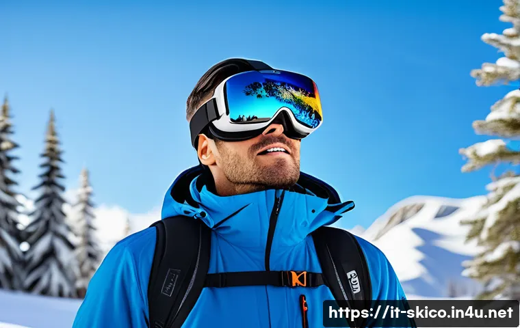 스키 강사의 안전사고 예방 교육 사례 - A professional ski instructor wearing insulated winter sportswear and protective gear, using a virtu...