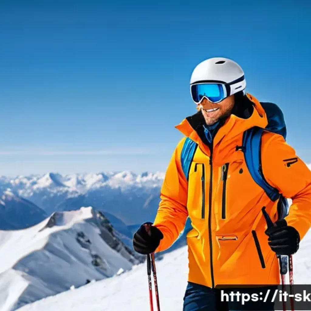 스키 강사의 프리랜서 커리어 성공 사례 - A professional freelance ski instructor standing confidently on a snowy mountain slope in the Italia...