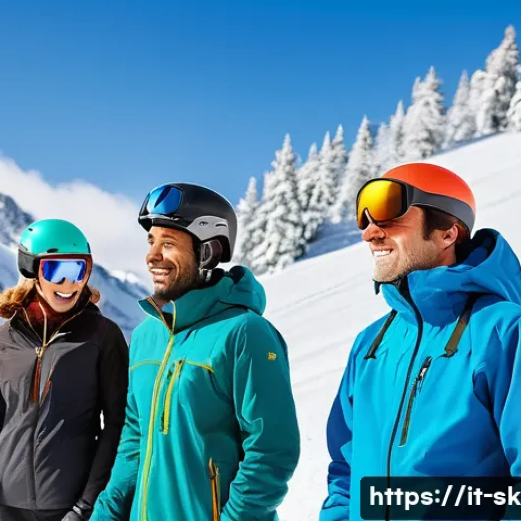 스키 강사의 고객 맞춤 전략 설계 - A ski instructor attentively observing a diverse group of adult skiers on a snowy mountain slope dur...