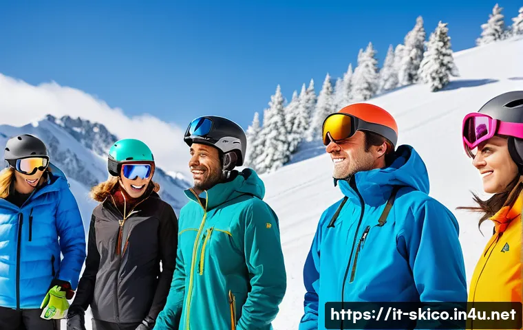 스키 강사의 고객 맞춤 전략 설계 - A ski instructor attentively observing a diverse group of adult skiers on a snowy mountain slope dur...