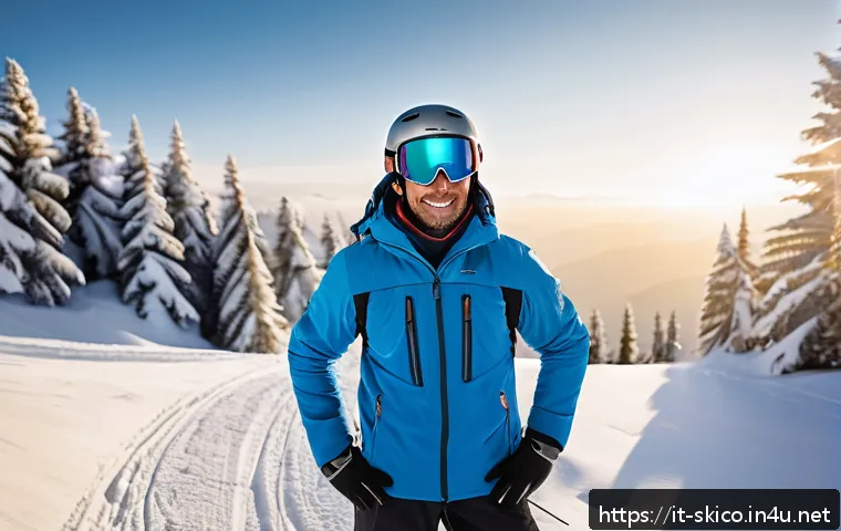 스키 강사의 트라우마 극복 사례 - A determined middle-aged ski instructor wearing full winter sports gear including a warm jacket, glo...