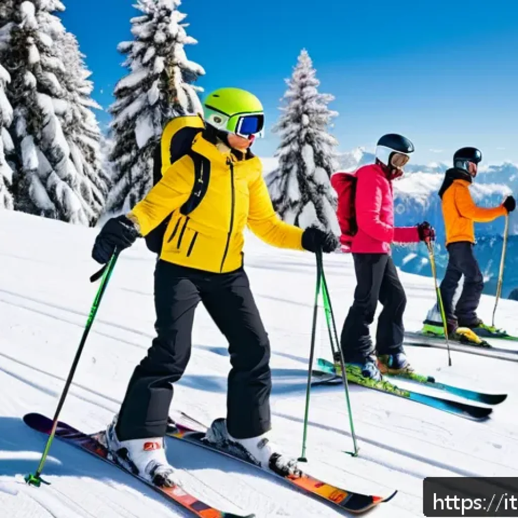 스키 강사의 직업 만족도 - A professional Italian ski instructor teaching a diverse group of adult beginners on a sunny winter ...