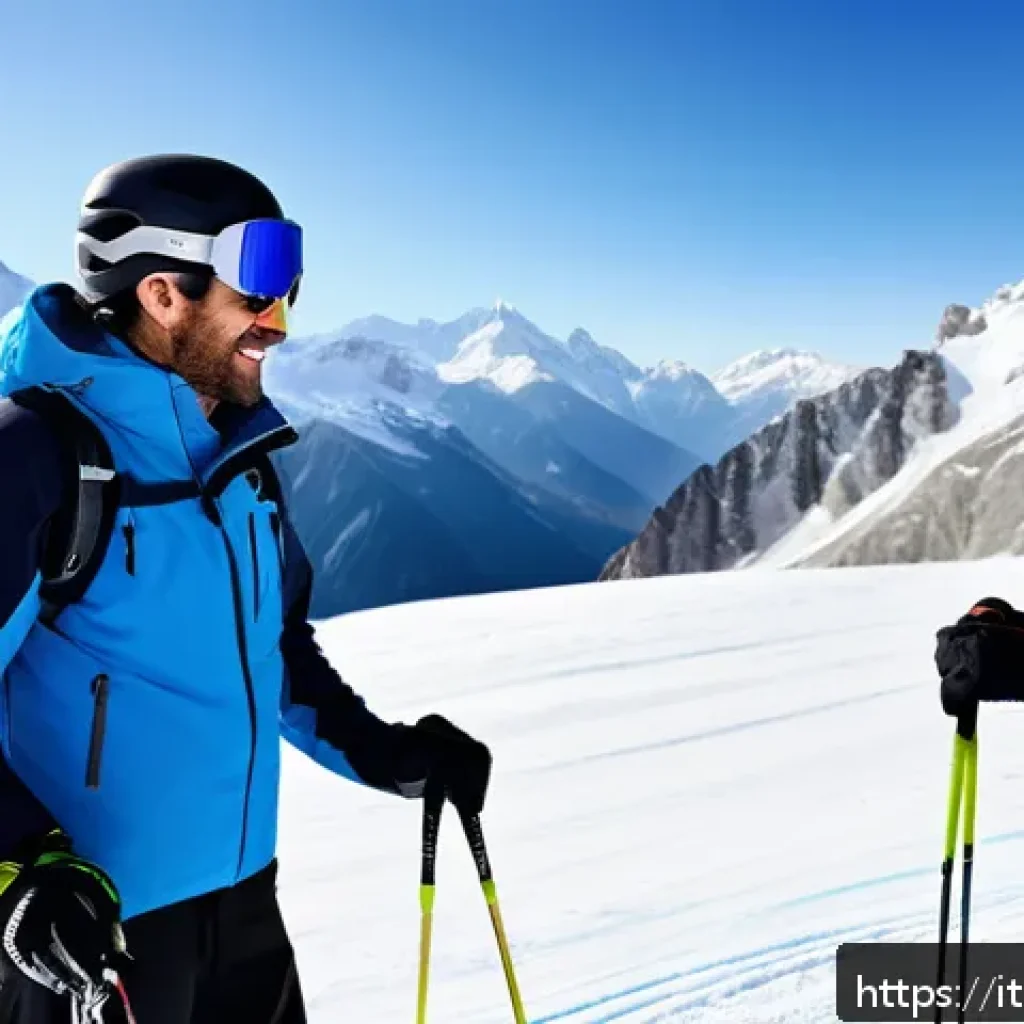 스키 강사의 자격증 보유 장점 - A professional ski instructor wearing modern ski gear and a certified instructor badge, teaching a d...