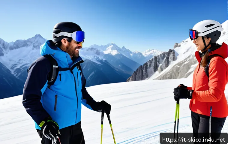 스키 강사의 자격증 보유 장점 - A professional ski instructor wearing modern ski gear and a certified instructor badge, teaching a d...