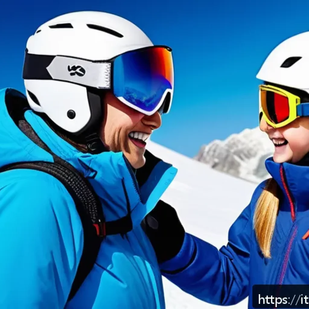 스키 강사의 효과적인 티칭 스타일 - A compassionate ski instructor attentively observing a young beginner skier&rsquo;s facial expressions sho...