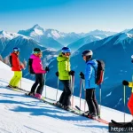 Home 19 스키 강사의 업무와 학습 균형 유지법 - A professional ski instructor teaching a diverse group of students on a snowy mountain slope in the ...