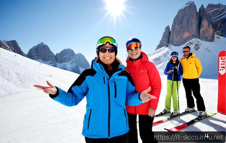 스키 강사의 문화적 차이 이해와 적응 - Photorealistic alpine ski school scene in the Italian Dolomites, an experienced Italian ski instruct...